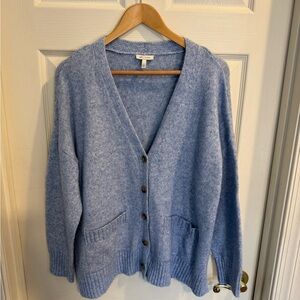 Ella Moss Heathered Light Blue V-Neck Button Front Cardigan